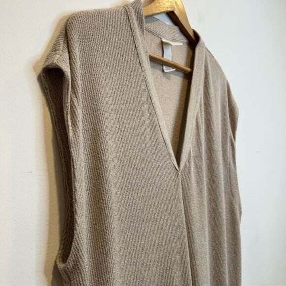 H&M Beige Knit Loose Fit Sleeveless Midi Dress V-Neck Semi Sheer Beige - Picture 6 of 10